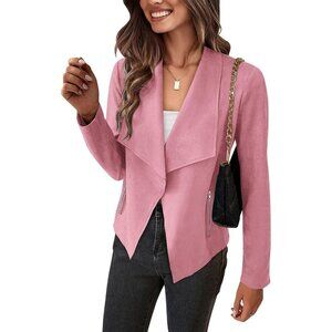 Women's Pink PRETTYGARDEN Faux Suede Jackets Fall Clothes Long Sleeve